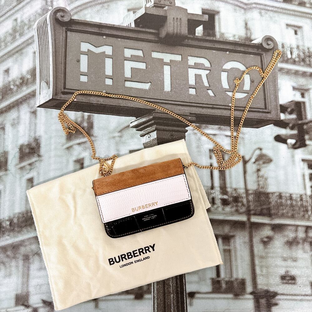 Burberry Tricolor Grace WOC Suede Leather Chain Wallet Crossbody Bag